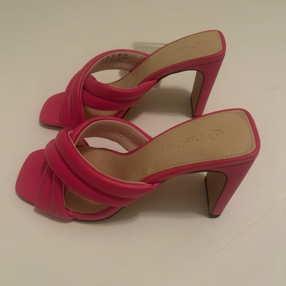 Pink Block Heel Crisscross Heels - Picture 3 of 10